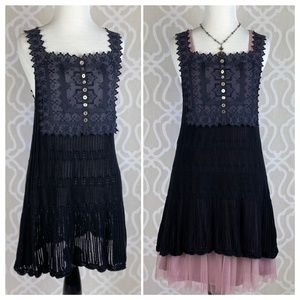 Free People Black Embroidered Knit Layering Tunic